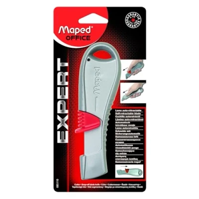 Image de Cutter métal Maped auto rétractable Expert de sécurité, lame trapézoïdale Gris