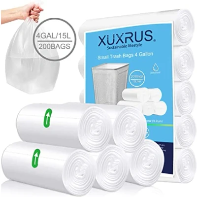 Afbeelding van XUXRUS 200 kleine vuilniszakken van 15 liter transparante kunststof voor badkamer, slaapkamer, kantoor, geschikt 20 liter, 2,6, 3, 4 gallon