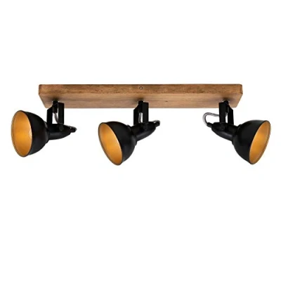 Afbeelding van Briloner Leuchten WOOD &amp; STYLE plafondlamp spot draaibaar 3 lichts E14 Hout en Metaal Zwart goud