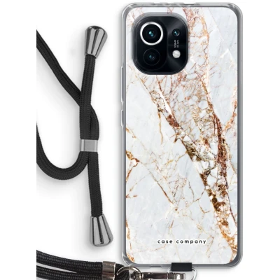 Afbeelding van Case Company® hoesje met Koord geschikt voor Xiaomi Mi 11 Goud marmer Telefoonhoesje Zwart Bescherming aan alle Kanten en Over de Schermrand