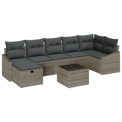Afbeelding van vidaXL 8 delige Tuin Sofa Set met Kussens Grijs Poly Rattan