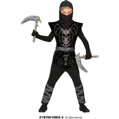 Afbeelding van Guirca Ninja &amp; Samurai Kostuum Dodelijke Skull Dead Li Kind Zwart 3 4 jaar Halloween Verkleedkleding