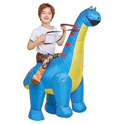 Afbeelding van AirSuit® Opblaasbaar dinosauruskostuum Diplodocus voor kinderen, maat 90 tot 120 cm, van zeer duurzaam polyester, aangenaam om te dragen, inclusief opblaassysteem, OriginalCup®