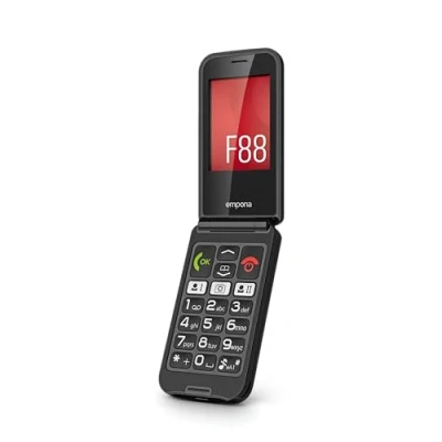 Afbeelding van emporia TALKglam Opvouwbare mobiele telefoon zonder contract voor senioren met noodoproepknop, 2,4 inch display, zwart