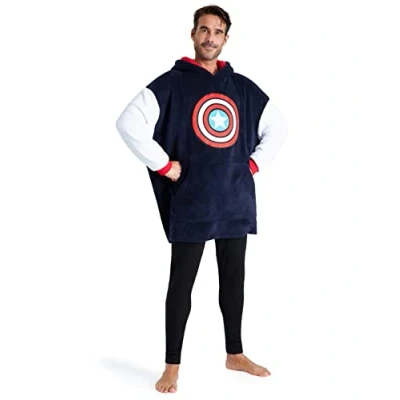 Afbeelding van Marvel Geruite trui voor heren, oversized fleece sweatshirt, marineblauw/rood