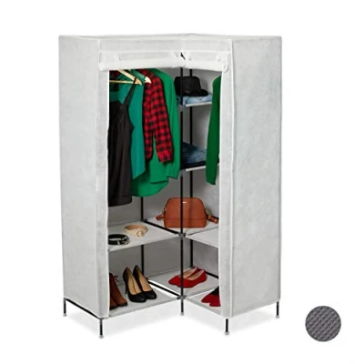 Afbeelding van Relaxdays hoekkledingkast stof kledingkast vouwbaar kleerkast hoekkast kleding wit