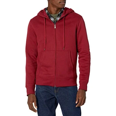 Image de Amazon Essentials Sweat shirt à capuche en polaire avec fermeture éclair intégrale (grandes tailles disponibles) Men&#039;s, Rouge, M