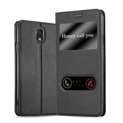 Afbeelding van Cadorabo Hoesje geschikt voor Samsung Galaxy NOTE 3 in KOMEET ZWART Beschermhoes met magnetische sluiting, standfunctie en 2 kijkvensters Book Case Cover Etui