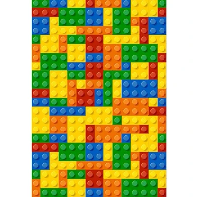 Afbeelding van 1 vel eetbaar glazuur voor taartdecoratie, kleurrijk baksteenpatroon, A4 formaat, ideaal grote taarten
