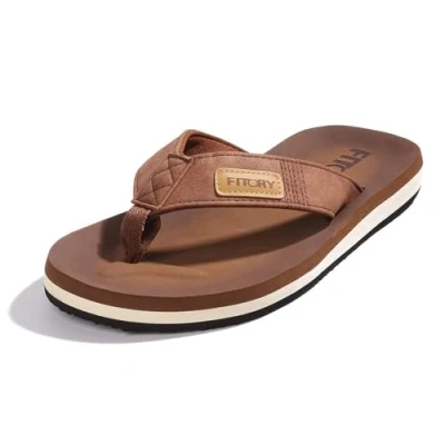 Afbeelding van FITORY Comfortabele herenslippers, zomer, antislip, strand en zwembadschoenen, maat 40 46 EU, Lichtbruin.