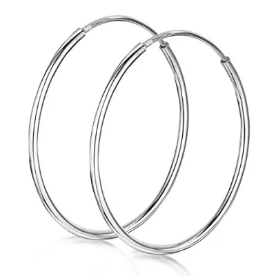 Afbeelding van Amberta Sieraden Echt 925 Sterling Zilver Oorringen Geslepen Scharnierende Hoepel Oorbellen voor Vrouwen Diameter: 3cm