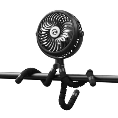 Afbeelding van Winique Wandelwagenventilator,2600 mAh batterij aangedreven autostoelen Clip on ventilator Ultra stil 3 snelheid 360 draaibare persoonlijke USB bureauventilator met LED verlichting voor auto/wandelwagen/fiets/kamperen/barbecue/sportschool