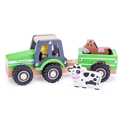 Afbeelding van New Classic Toys Houten Tractor met Aanhanger en Dieren Groen