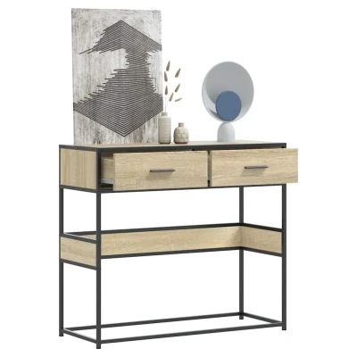 Afbeelding van vidaXL Wandtafel 90x35x80 cm bewerkt hout sonoma eikenkleurig