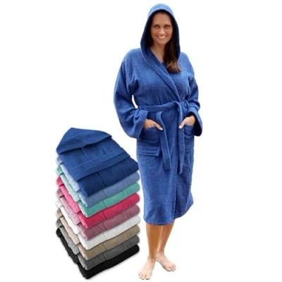 Afbeelding van LEBENGOOD Uniseks badjas met capuchon, 100% katoen, Amerikaanse badstof, 400 g, zakken, zachte badjas, douchehanddoek, Blauw