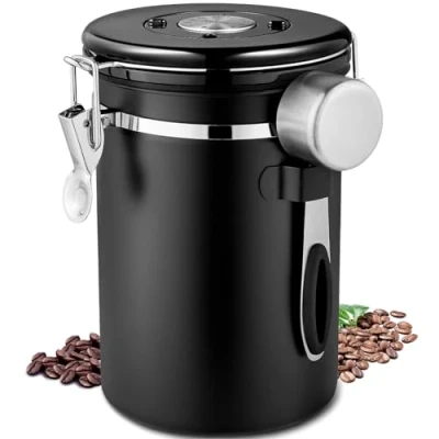 Afbeelding van Frasheng Koffieblik, luchtdichte koffiedoos van roestvrij staal, 1,8 opslag voor koffie, container met datumwijzerplaat en gratis maatlepel koffiebonen, thee, noten