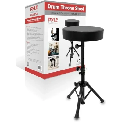 Afbeelding van Pyle Gevoerde Muzikantenkruk Opvouwbare Stoel voor Drum /Gitaar /Keyboardspelers met Verstelbare Hoogte Voet en Zitting, Antislip Rubberen Voeten, Ronde Schuimkussen, Zwart