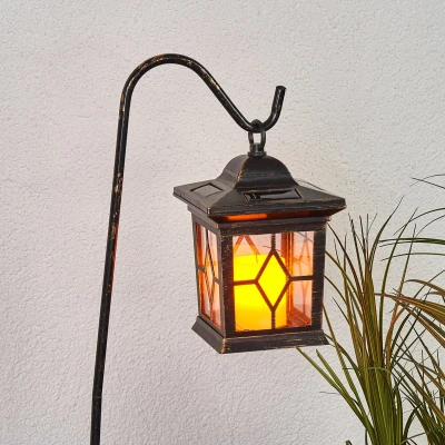 Afbeelding van Lindby solar tuinverlichting 2 lichts kunststof, metaal H: 85.5 cm zwart goud geborsteld Inclusief lichtbronnen