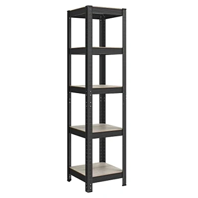 Afbeelding van SONGMICS GLR037B12 Vrijstaande rek, 2 stuks, boekenkast, opbergrek, 5 planken, verstelbaar, 37 x 150 cm, elk belastbaar tot 400 kg, voor keuken, woonkamer, grijs zwart