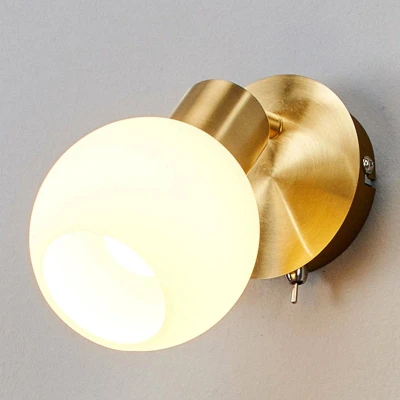 Afbeelding van Lindby wandlamp 1licht metaal, glas H: 14 cm E14 messing, opaal wit