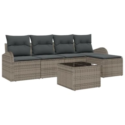 Afbeelding van vidaXL 5 delige ligzetel set met kussens zwart poly riet