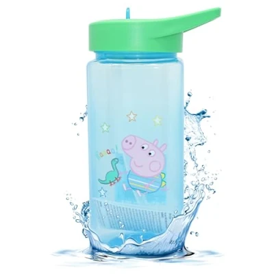 Afbeelding van George Pig waterfles met rietje, 420 ml, 16 cm, vierkante van kunststof, BPA vrij, voor kinderen vanaf 6 maanden