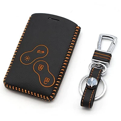 Afbeelding van Happyit Renault Clio Scenic Megane Duster Sandero Captur Twingo Koleos Auto Beschermhoes van echt leer met 4 toetsen, afstandsbediening (geel)