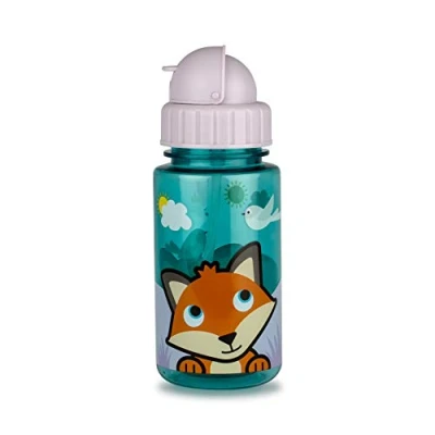 Afbeelding van TUM Flip Top Kids waterfles met stro, Tritan Peuter Waterfles, 400ml, BPA vrij (Stanley The Luiaard)