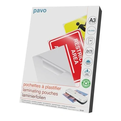 Image de Pavo Pack de 25 Pochettes Plastification A3 2 x 75 mic, Brillant, 8004607