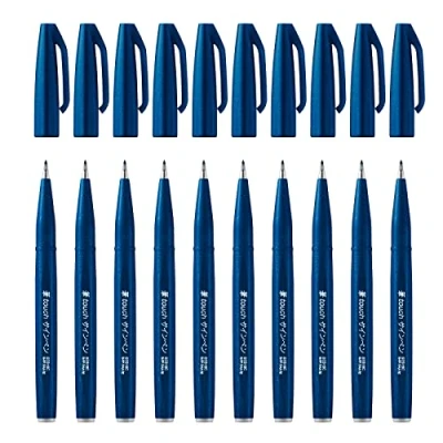Afbeelding van Pentel Brush Sign Pen SES15C 12 viltstift, 10, middernachtblauw