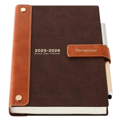 Afbeelding van Mljtoyo Agenda 2025 2026, DIN A5, pagina per dag, hardcover, jaarplanner vanaf juli juni dagelijkse maandelijkse planner met pen, stickers, binnenvak, roze