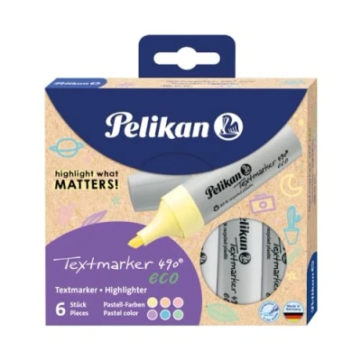 Afbeelding van Pelikan Textmarker 490 eco markeerstift 6 stuk(s) Beitelvormige punt Meerkleurig