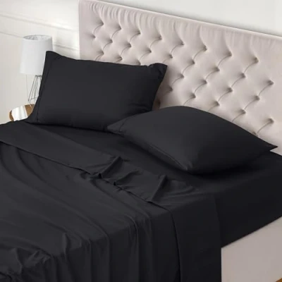 Afbeelding van Utopia Bedding Beddengoed 180 x 200 cm, 2 persoonsbeddengoed, 4 delige beddengoedset van polyester, microvezel, 1 hoeslaken laken 270 290 cm en kussenslopen 50 75 zwart