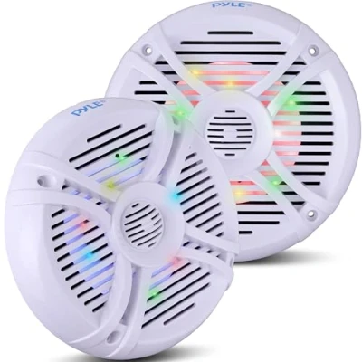Afbeelding van Pyle Marine Luidsprekers Waterdichte Speakers Buitenluidsprekers Weerbestendige Stereo voor Boten Luidsprekersysteem met LED Lichten 250 Watt Wit