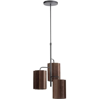 Afbeelding van Light&amp;living Hanglamp 3L Ø48x25 cm EDISA velvet donker bruin+mat zwart