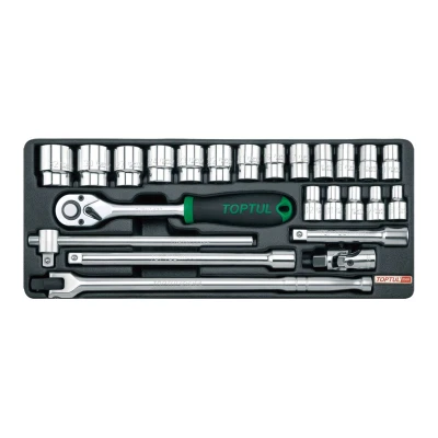 Afbeelding van TOPTUL GCAT2402 Gereedschapmodule 24 8, 9, 10, 11, 12, 13, 14, 15, 16, 17, 19, 21, 22, 23, 24, 27, 30, 32 Chroom vanadium staal 1/2
