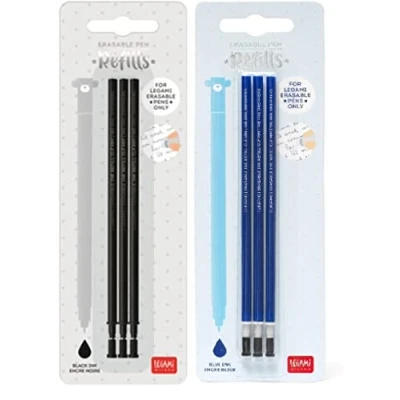 Afbeelding van Legami Set van 3 uitwisbare gelpenvullingen, hoogte 13 cm, thermogevoelige inkt, zwart + blauw, punt 0,7 mm