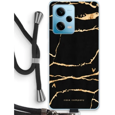 Afbeelding van Case Company® hoesje met Koord geschikt voor Xiaomi Redmi Note 12 Pro 5G Gouden marmer Telefoonhoesje Zwart Bescherming aan alle Kanten en Over de Schermrand
