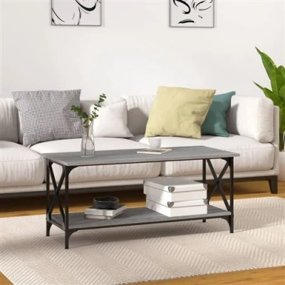 Afbeelding van Salontafel 100x45x45 cm bewerkt hout en ijzer grijs sonoma