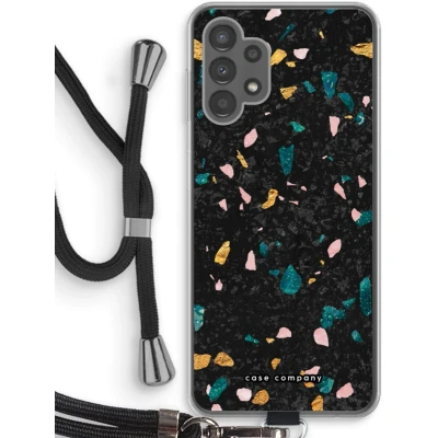 Afbeelding van Case Company® hoesje met Koord geschikt voor Samsung Galaxy A13 4G Terrazzo N10 Telefoonhoesje Zwart Bescherming aan alle Kanten en Over de Schermrand
