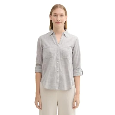 Afbeelding van TOM Tailor MIT Brusttaschen Overhemdblouse, Dames, Maat: 38, Explicit grey