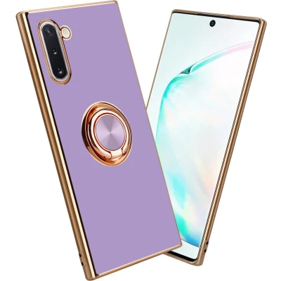 Afbeelding van Cadorabo Hoesje geschikt voor Samsung Galaxy NOTE 10 in Glossy Licht Paars Goud met ring Beschermhoes van flexibel TPU silicone Case Cover camerabescherming en magnetische autohouder