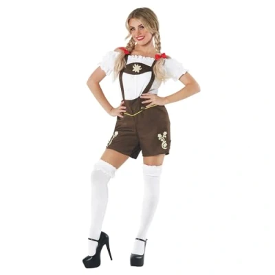 Afbeelding van Fun Shack leren damesbroek, Beiers kostuum voor dames, broekoutfit, Bruin
