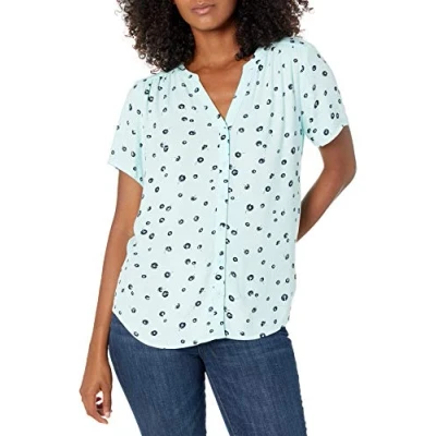 Image de Amazon Essentials Blouse tissée à manches courtes pour femme, bleu pavot, taille L