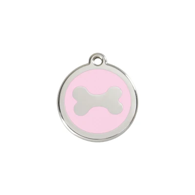 Afbeelding van Bone Pink roestvrijstalen hondenpenning small/klein dia. 2 cm RedDingo