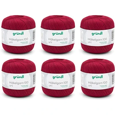 Afbeelding van Gründl set van 6 x 100 g haakgaren katoen, rood bruin, 30 21 11cm, 3396