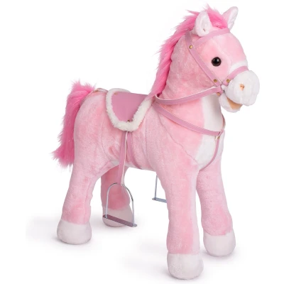 Afbeelding van Pink Papaya staand paard om op te zitten 60cm speelpaard rijden Sparkles voor kinderen met geluid rijpaard