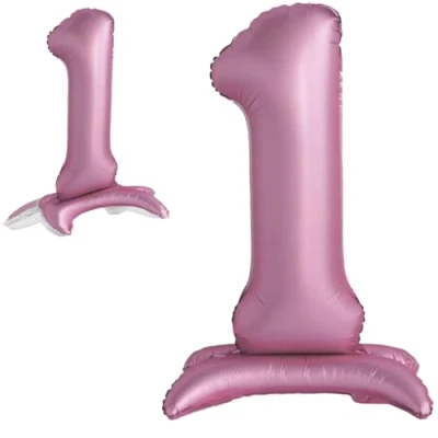 Afbeelding van Ballon 1er Anniversaire Numéro 1 Rose Debout XXL Géant en Aluminium 82cm Decoration Fille de Deco pour Anniversaire.