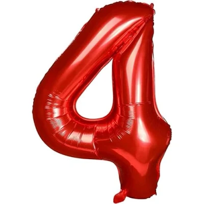 Afbeelding van PROMYSTICAL ballon verjaardag 4 jaar rood 101 cm cijfer decoratie feestdecoratie vliegt dankzij helium