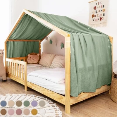 Afbeelding van lilimaus Groene bedhemel van 100% katoen, handgemaakt, decoratieve voor meisjes en jongensbed, gordijn